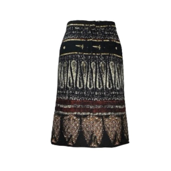 Patricia Rhodes Black Wool Silk Blend Ethnic Print Skirt 6 - Picture 8 of 12